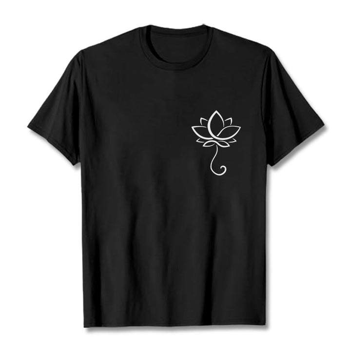 T-shirt décontracté uni à motif de fleurs de lotus et Buddha Stones - Noir - 2XL - image 4