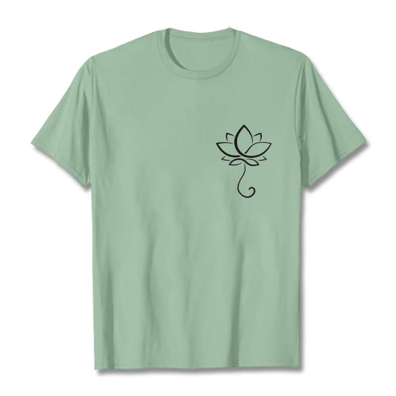 T-shirt décontracté uni à motif de fleurs de lotus et Buddha Stones - Vert pâle - 2XL - image 15
