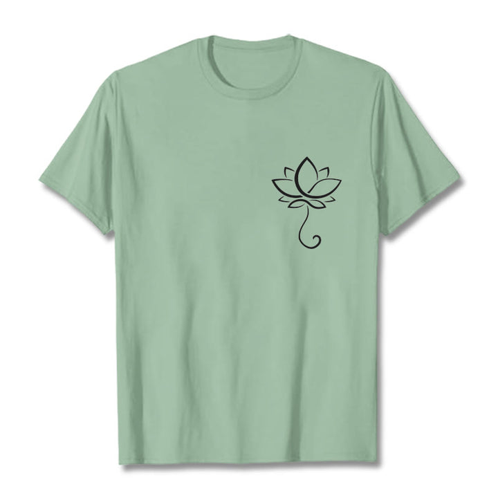 T-shirt décontracté uni à motif de fleurs de lotus et Buddha Stones - Vert pâle - 2XL - image 15