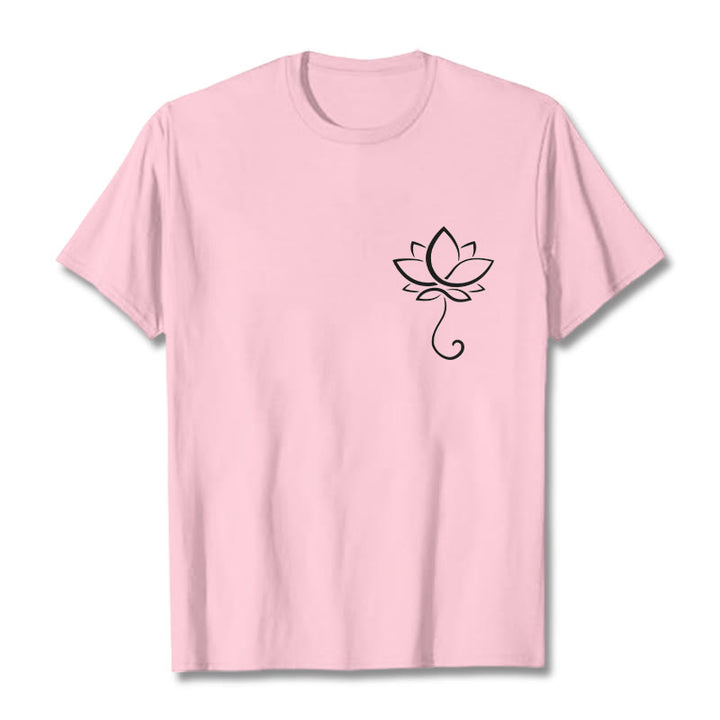 T-shirt décontracté uni à motif de fleurs de lotus et Buddha Stones - Rose clair - 2XL - image 13
