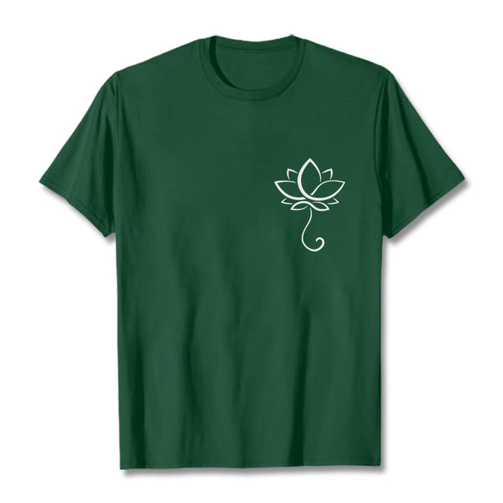 T-shirt décontracté uni à motif de fleurs de lotus et Buddha Stones - Forêt Verte - 2XL - image 1