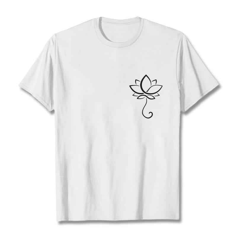 T-shirt décontracté uni à motif de fleurs de lotus et Buddha Stones - Blanc - 2XL - image 8