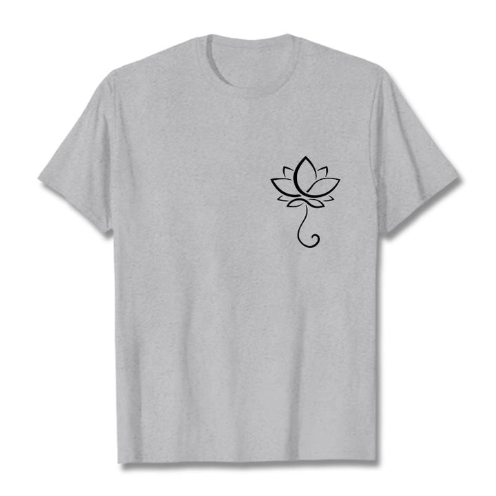 T-shirt décontracté uni à motif de fleurs de lotus et Buddha Stones - Gris clair - 2XL - image 20