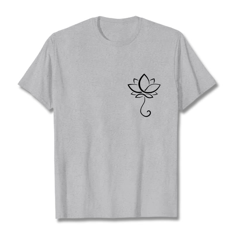 T-shirt décontracté uni à motif de fleurs de lotus et Buddha Stones - Gris clair - 2XL - image 20