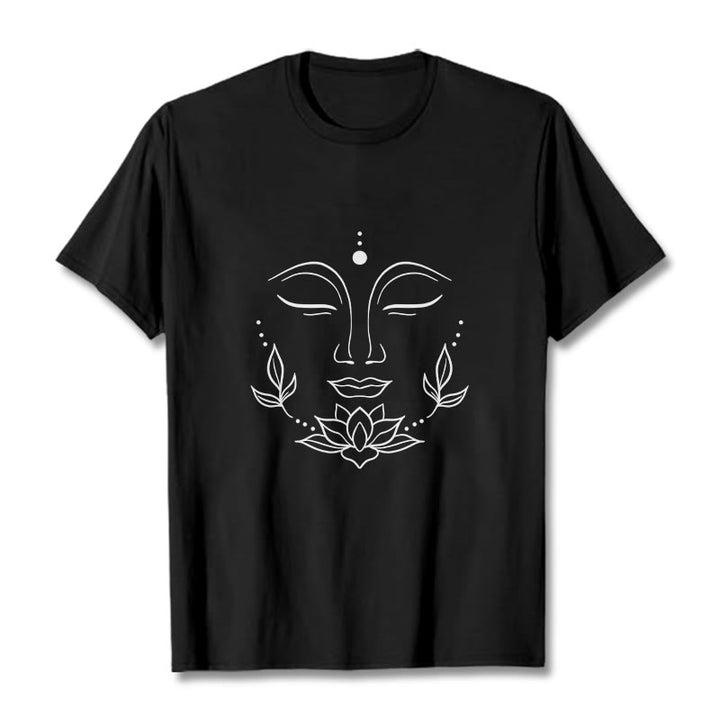 T-shirt décontracté à motif de fleurs de lotus et de Buddha Stones - Noir - 2XL - image 5