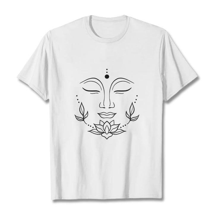 T-shirt décontracté à motif de fleurs de lotus et de Buddha Stones - Blanc - 2XL - image 1