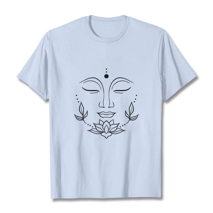 T-shirt décontracté à motif de fleurs de lotus et de Buddha Stones - Cyan clair - 2XL - image 19