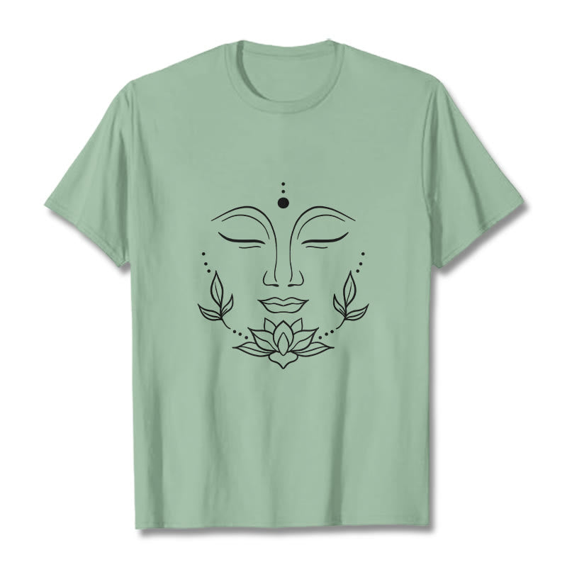 T-shirt décontracté à motif de fleurs de lotus et de Buddha Stones - Vert pâle - 2XL - image 15