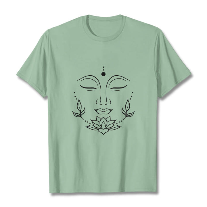 T-shirt décontracté à motif de fleurs de lotus et de Buddha Stones - Vert pâle - 2XL - image 15