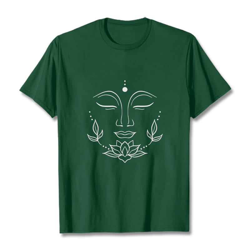 T-shirt décontracté à motif de fleurs de lotus et de Buddha Stones - Forêt Verte - 2XL - image 11