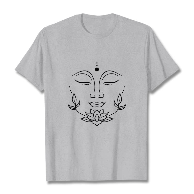 T-shirt décontracté à motif de fleurs de lotus et de Buddha Stones - Gris clair - 2XL - image 20