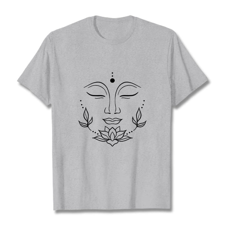 T-shirt décontracté à motif de fleurs de lotus et de Buddha Stones - Gris clair - 2XL - image 20