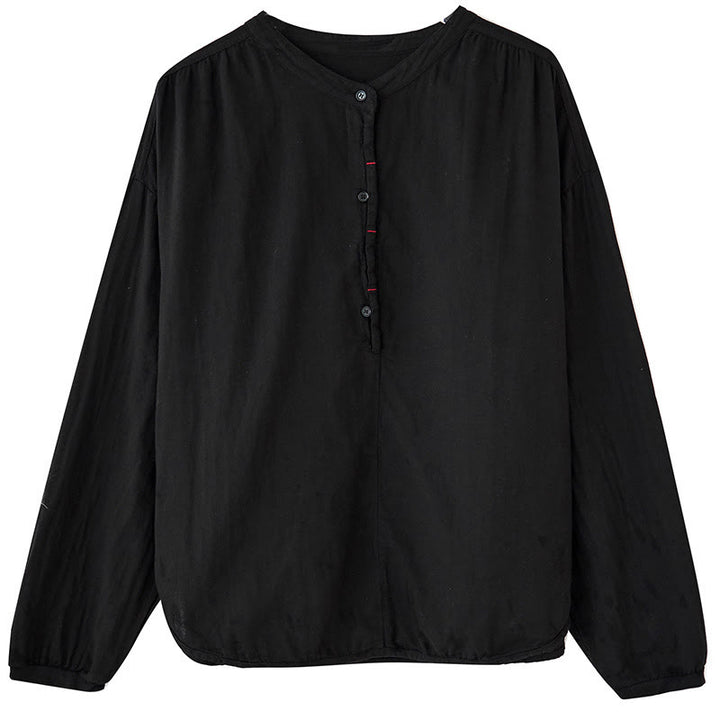 Chemise à manches longues en coton et lin pour femme, motif Buddha Stones, style printemps, simple et uni, avec demi-boutons - image 7