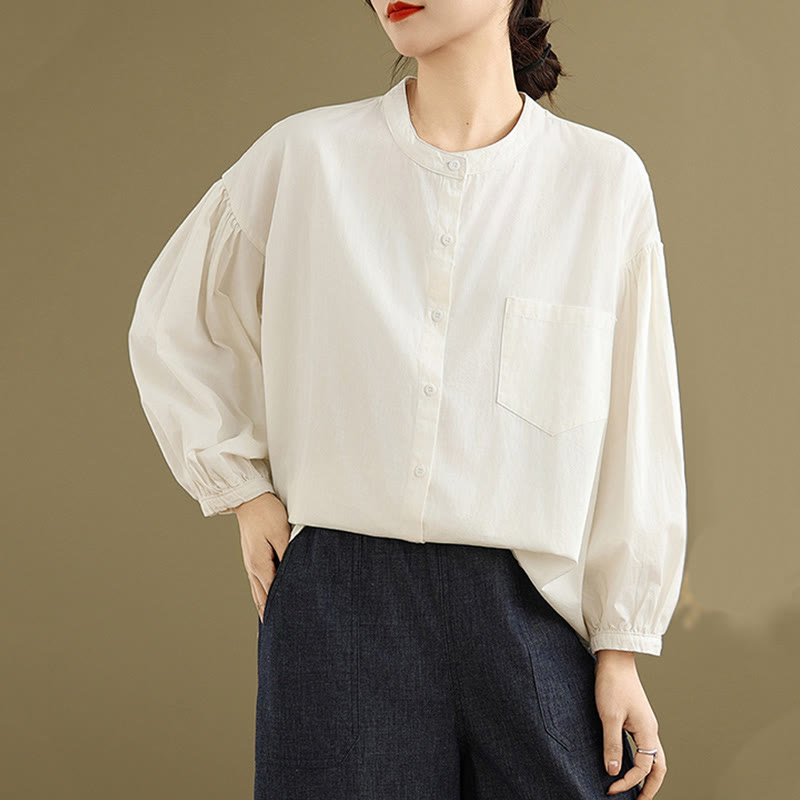 Chemise à manches longues en coton et lin pour femme, motif Buddha Stones, boutons et plis accordéon - image 21