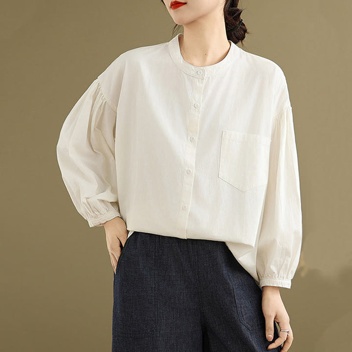 Chemise à manches longues en coton et lin pour femme, motif Buddha Stones, boutons et plis accordéon - image 21