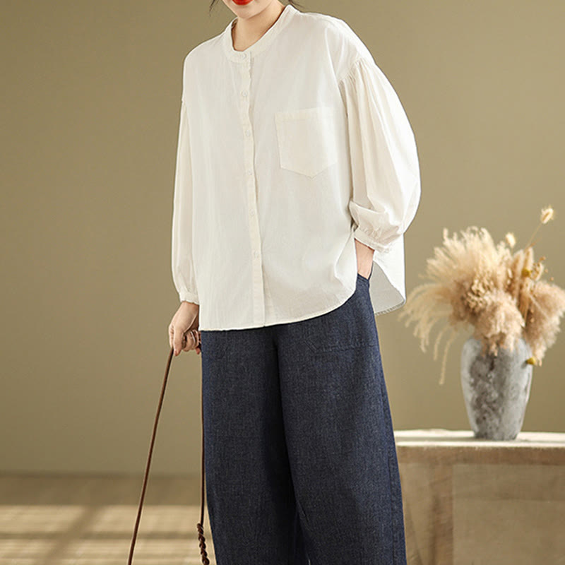 Chemise à manches longues en coton et lin pour femme, motif Buddha Stones, boutons et plis accordéon - image 24