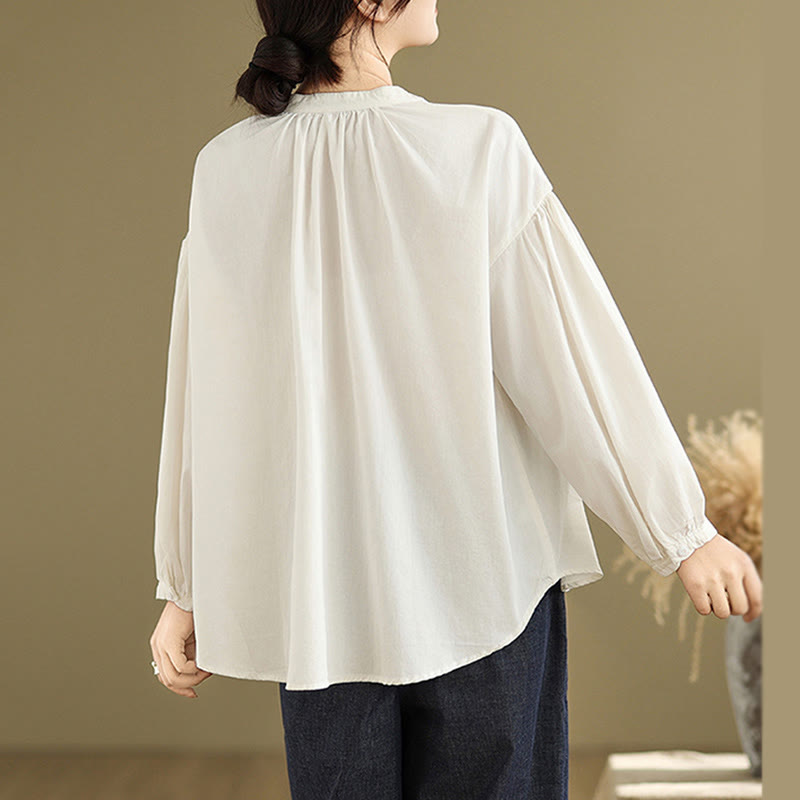 Chemise à manches longues en coton et lin pour femme, motif Buddha Stones, boutons et plis accordéon - image 20