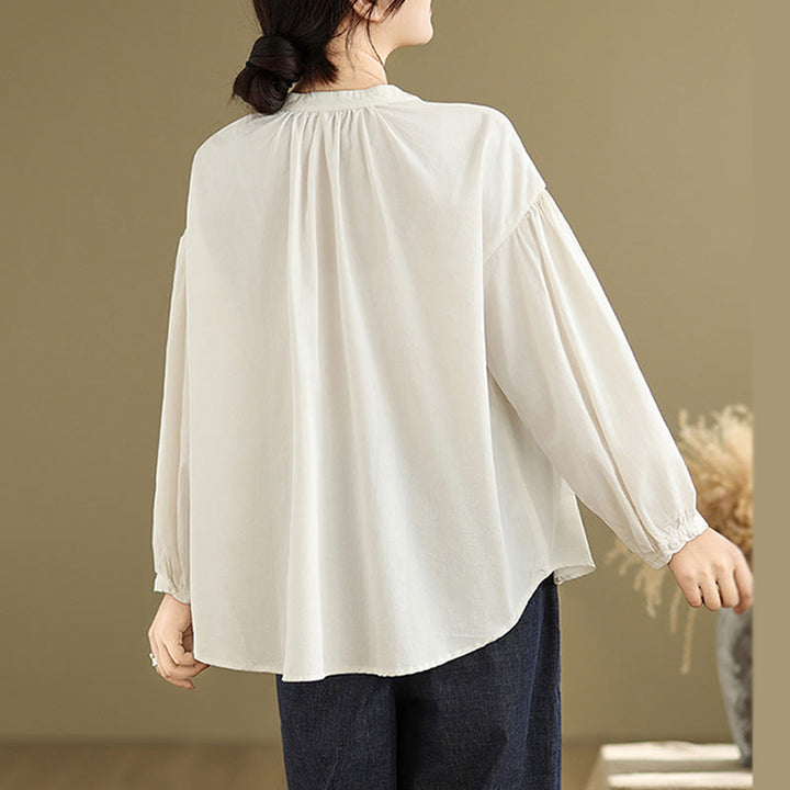 Chemise à manches longues en coton et lin pour femme, motif Buddha Stones, boutons et plis accordéon - image 20