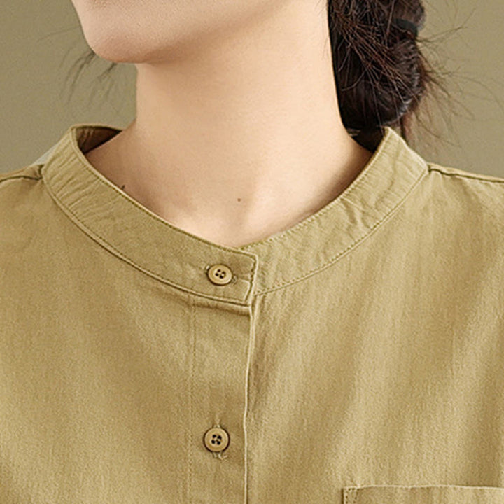 Chemise à manches longues en coton et lin pour femme, motif Buddha Stones, boutons et plis accordéon - image 8