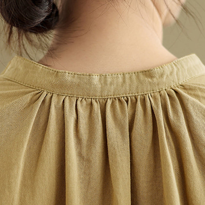 Chemise à manches longues en coton et lin pour femme, motif Buddha Stones, boutons et plis accordéon - image 9