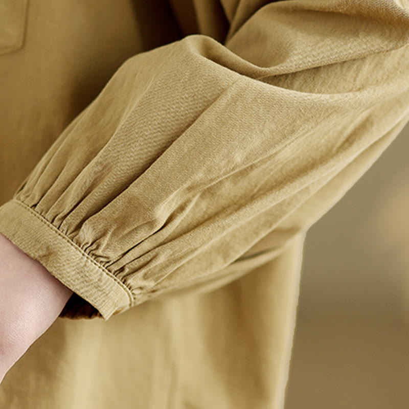 Chemise à manches longues en coton et lin pour femme, motif Buddha Stones, boutons et plis accordéon - image 10