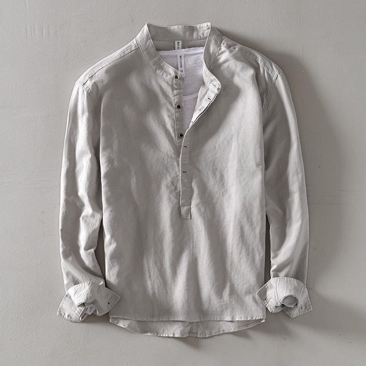 Chemise à manches longues et demi-bouton en coton et lin pour homme Buddha Stones - Gainsboro - US/UK/AU40,EU50 (2XL) - image 4