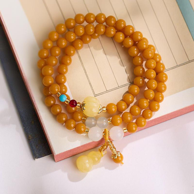 Bracelet de confiance multicouche en gourde d'ambre avec Buddha Stones - Ambre 6 mm (circonférence du poignet : 14-16 cm) - image 10