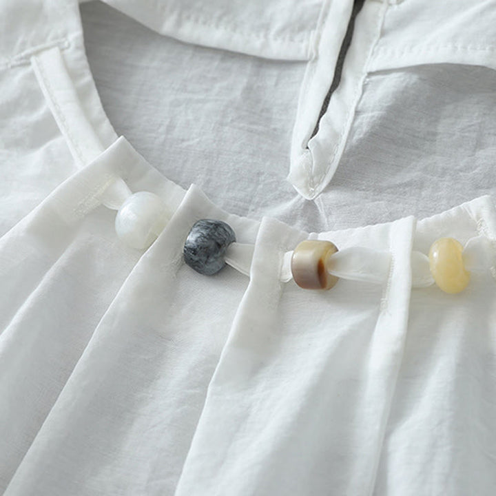 Chemise à manches courtes et col ras du cou pour femme, en coton, avec perles et Buddha Stones - image 10