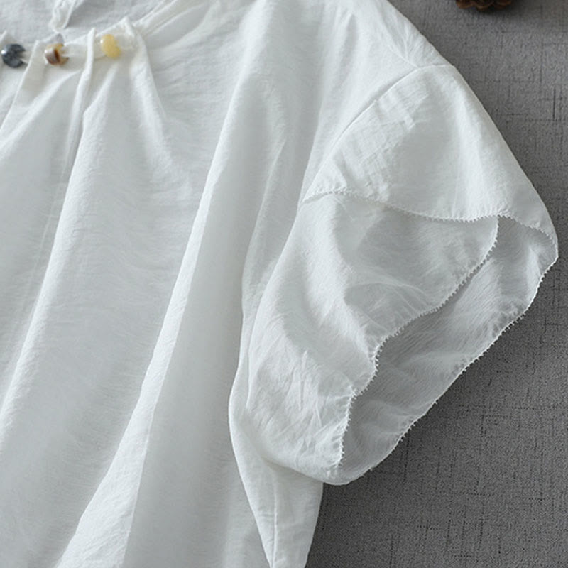 Chemise à manches courtes et col ras du cou pour femme, en coton, avec perles et Buddha Stones - image 11