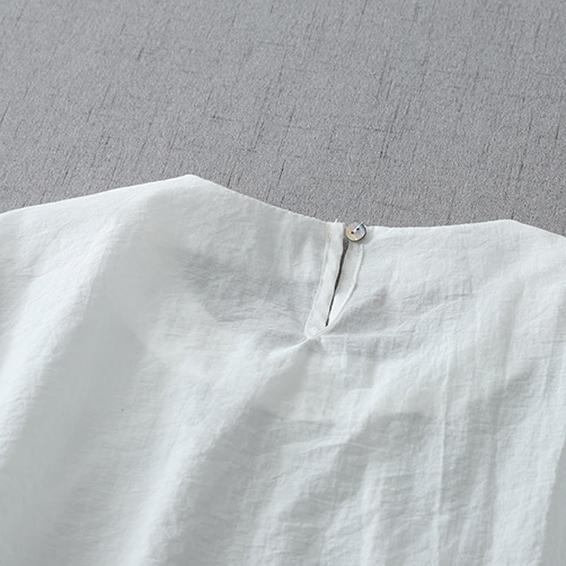 Chemise à manches courtes et col ras du cou pour femme, en coton, avec perles et Buddha Stones - image 9