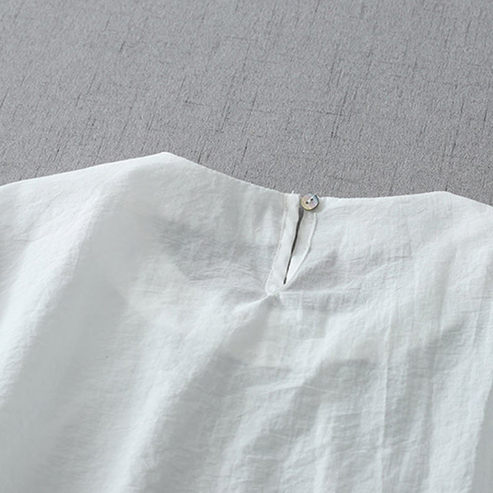 Chemise à manches courtes et col ras du cou pour femme, en coton, avec perles et Buddha Stones - image 9