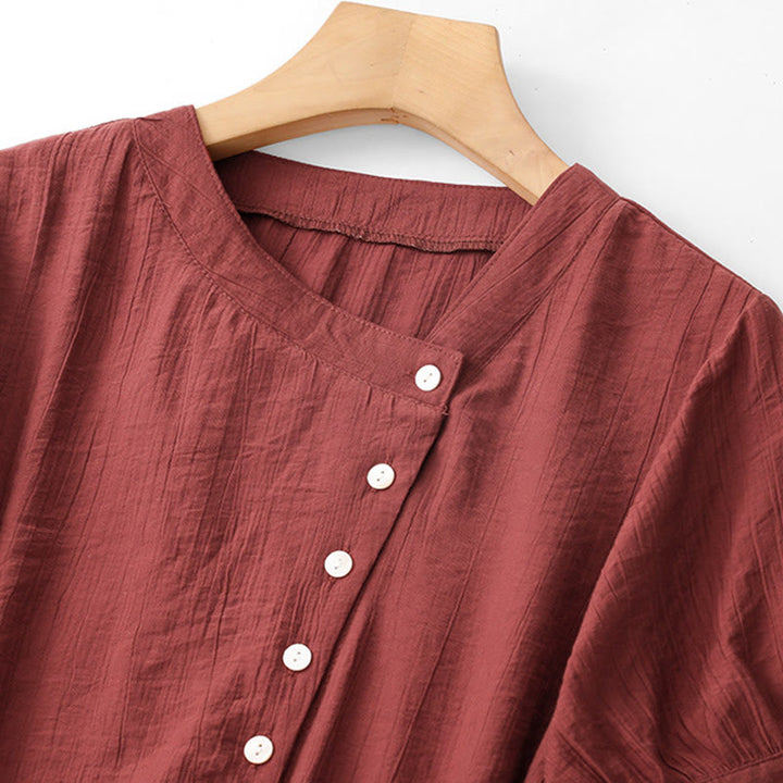 Chemise asymétrique à lacets et manches courtes bouffantes en coton pour femme Buddha Stones - image 19