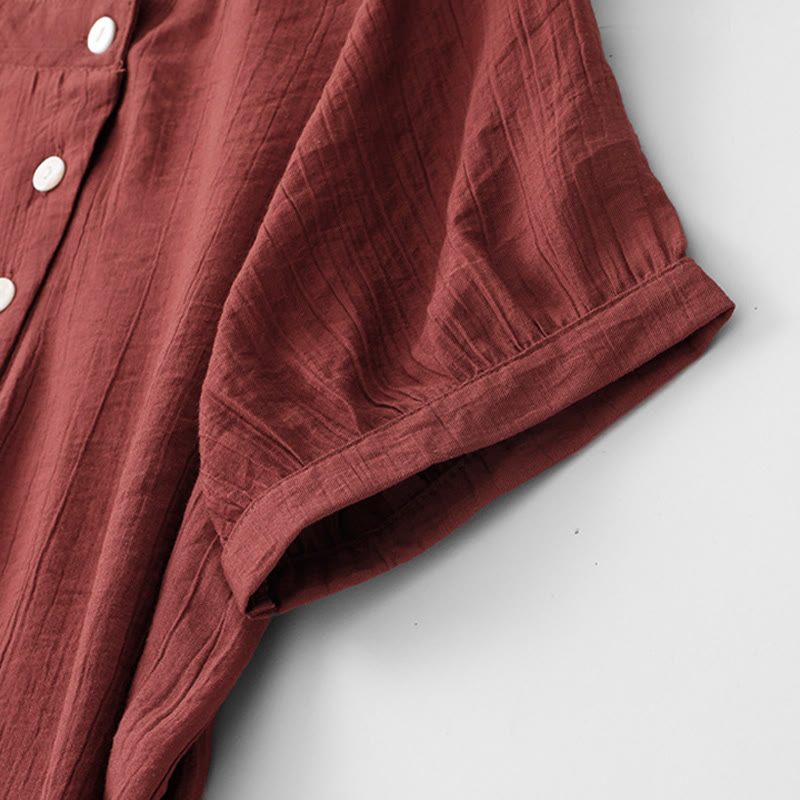 Chemise asymétrique à lacets et manches courtes bouffantes en coton pour femme Buddha Stones - image 22