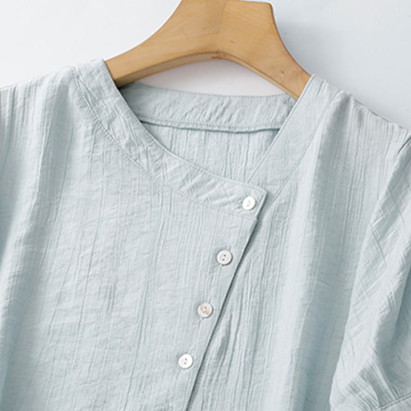 Chemise asymétrique à lacets et manches courtes bouffantes en coton pour femme Buddha Stones - image 2