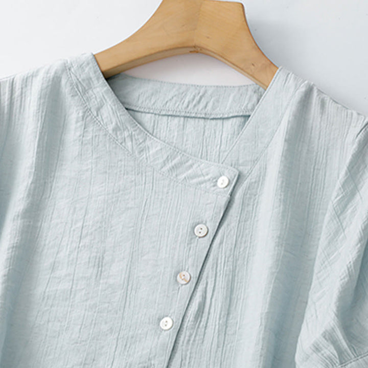 Chemise asymétrique à lacets et manches courtes bouffantes en coton pour femme Buddha Stones - image 2