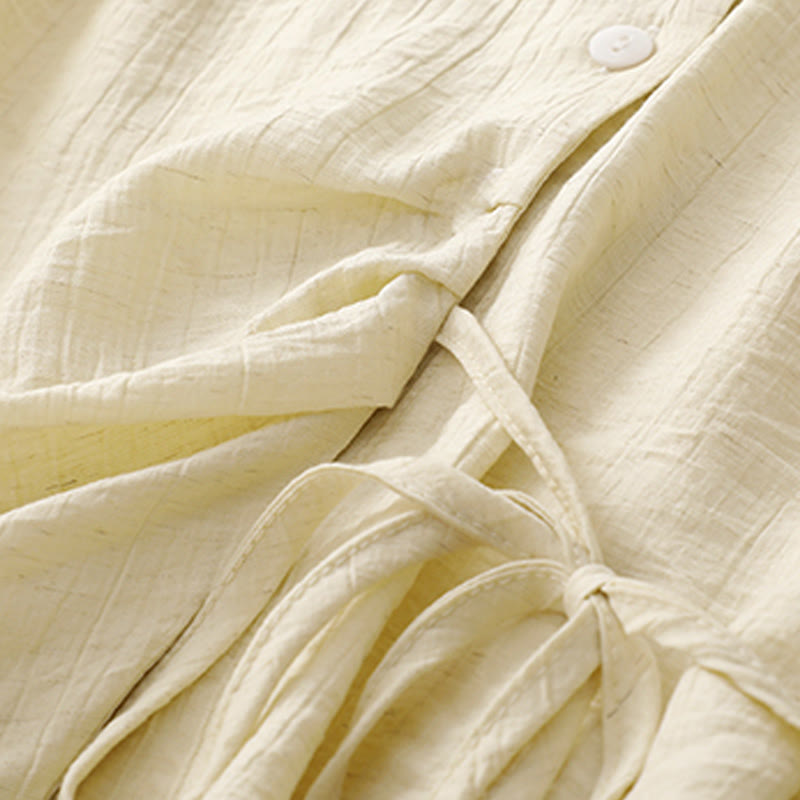 Chemise asymétrique à lacets et manches courtes bouffantes en coton pour femme Buddha Stones - image 12