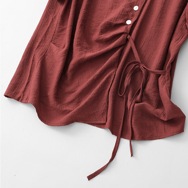 Chemise asymétrique à lacets et manches courtes bouffantes en coton pour femme Buddha Stones - image 23