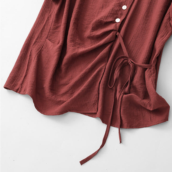 Chemise asymétrique à lacets et manches courtes bouffantes en coton pour femme Buddha Stones - image 23