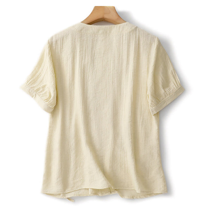 Chemise asymétrique à lacets et manches courtes bouffantes en coton pour femme Buddha Stones - image 9