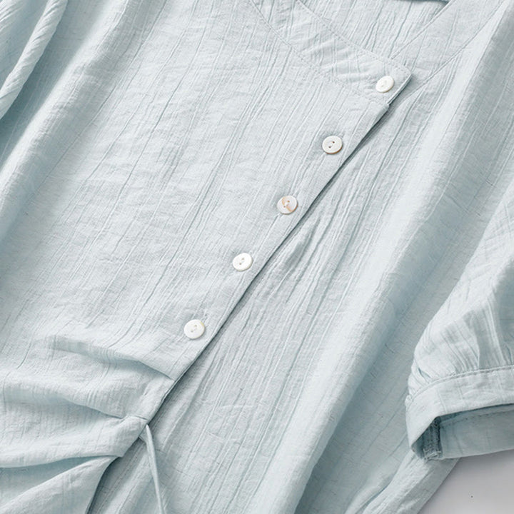 Chemise asymétrique à lacets et manches courtes bouffantes en coton pour femme Buddha Stones - image 4