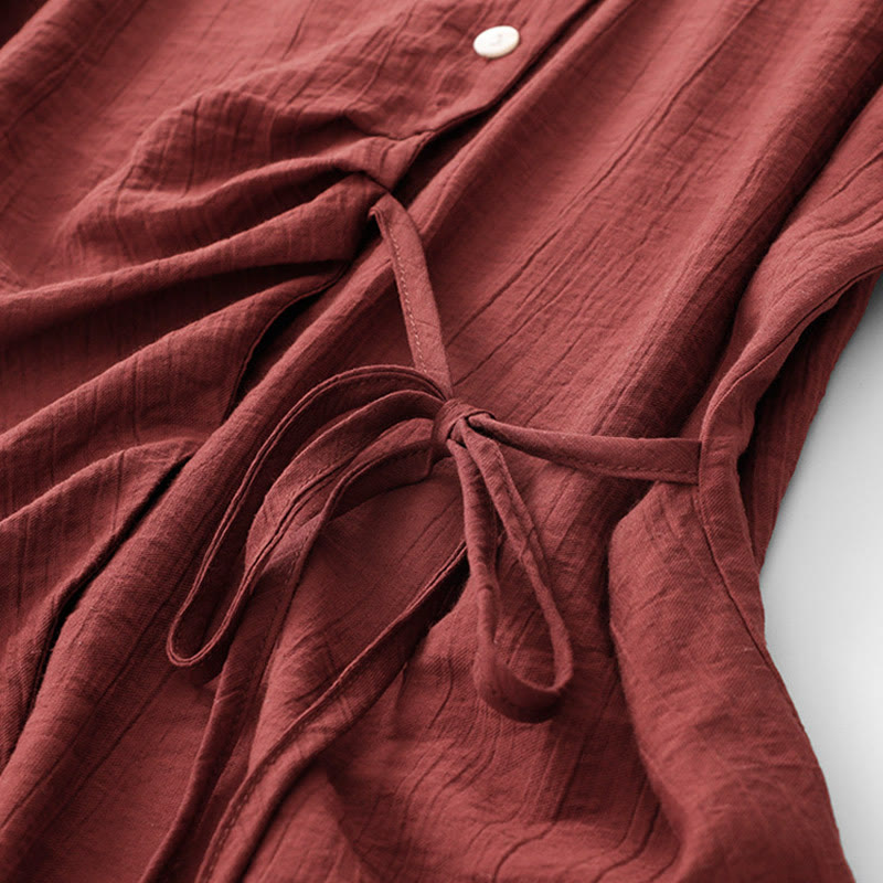 Chemise asymétrique à lacets et manches courtes bouffantes en coton pour femme Buddha Stones - image 21