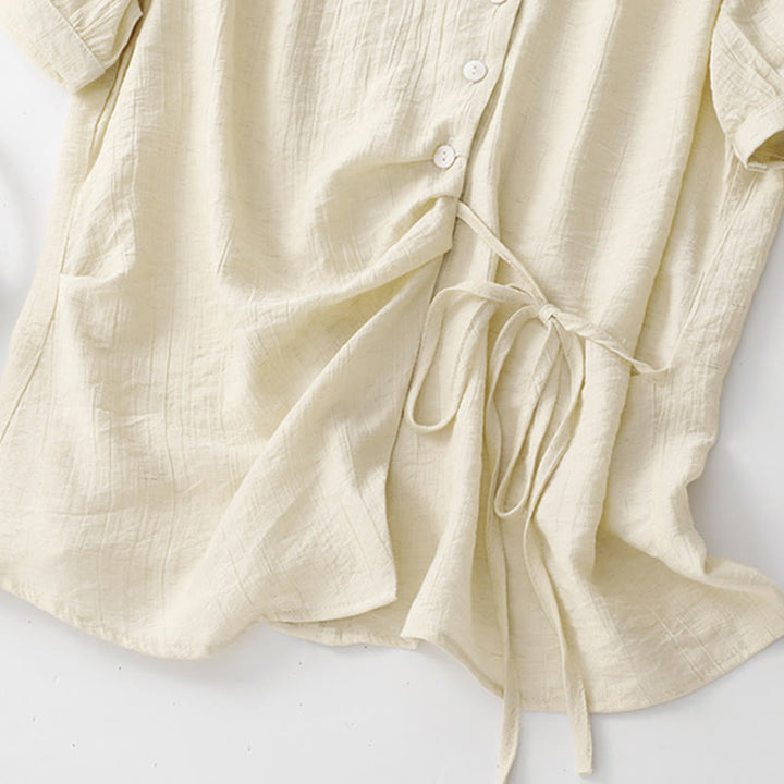 Chemise asymétrique à lacets et manches courtes bouffantes en coton pour femme Buddha Stones - image 17