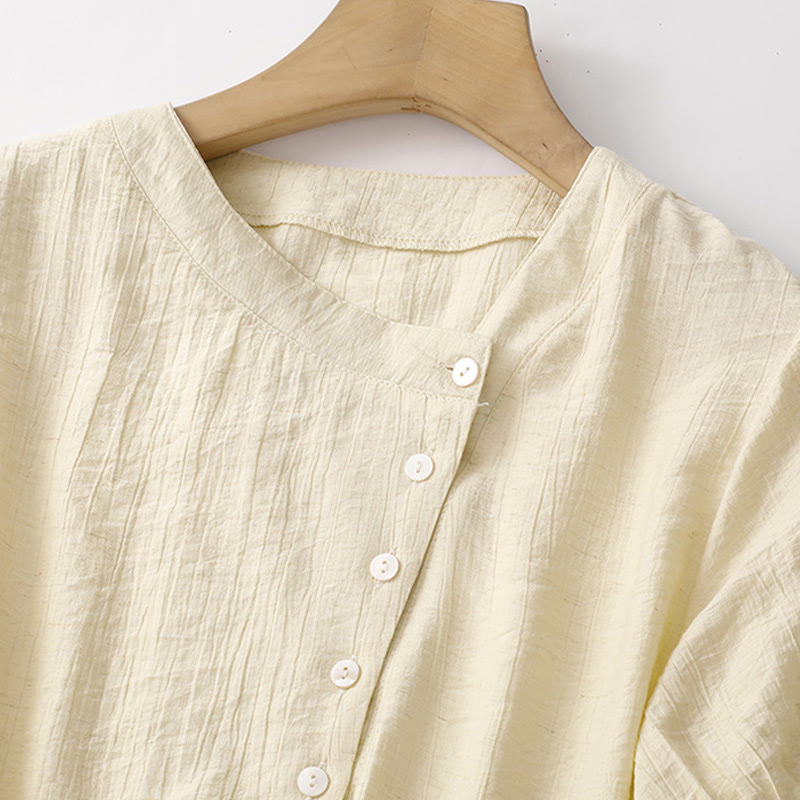 Chemise asymétrique à lacets et manches courtes bouffantes en coton pour femme Buddha Stones - image 10