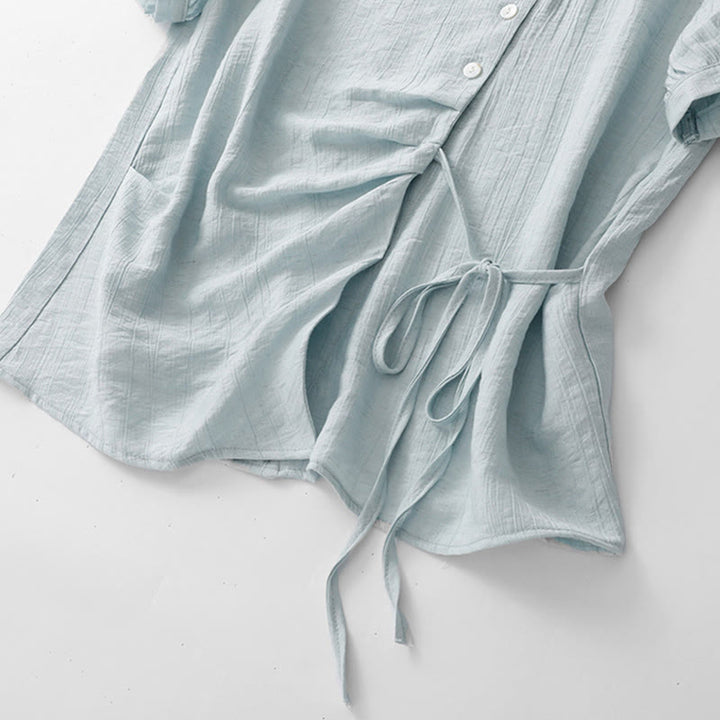 Chemise asymétrique à lacets et manches courtes bouffantes en coton pour femme Buddha Stones - image 7