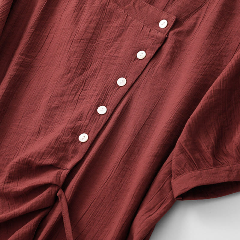 Chemise asymétrique à lacets et manches courtes bouffantes en coton pour femme Buddha Stones - image 20