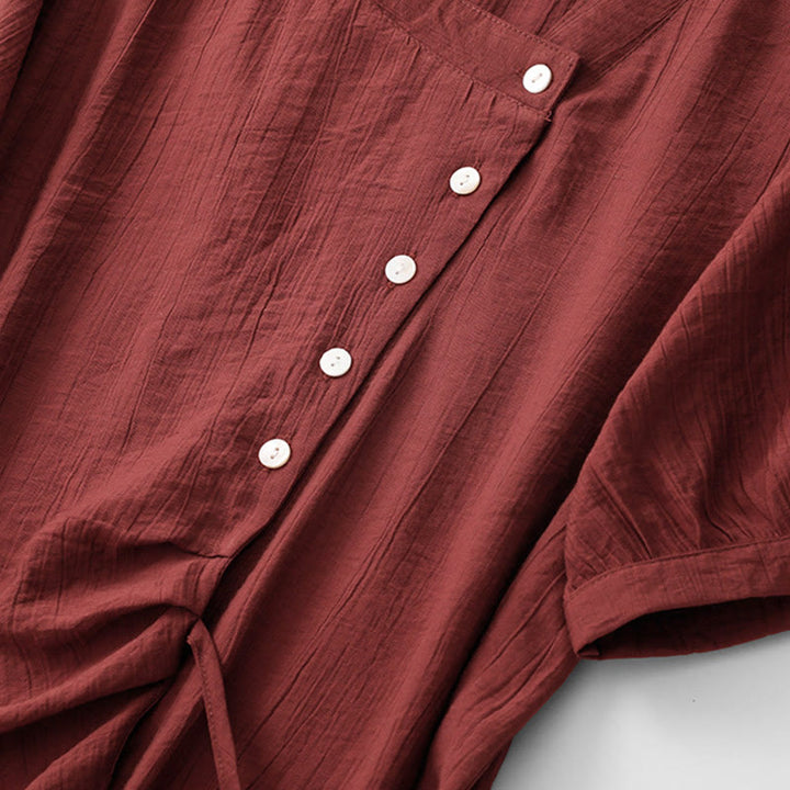 Chemise asymétrique à lacets et manches courtes bouffantes en coton pour femme Buddha Stones - image 20