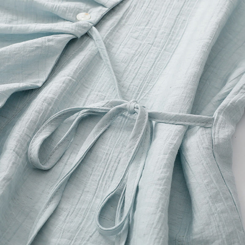 Chemise asymétrique à lacets et manches courtes bouffantes en coton pour femme Buddha Stones - image 3