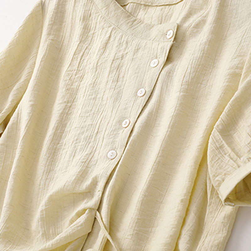 Chemise asymétrique à lacets et manches courtes bouffantes en coton pour femme Buddha Stones - image 11