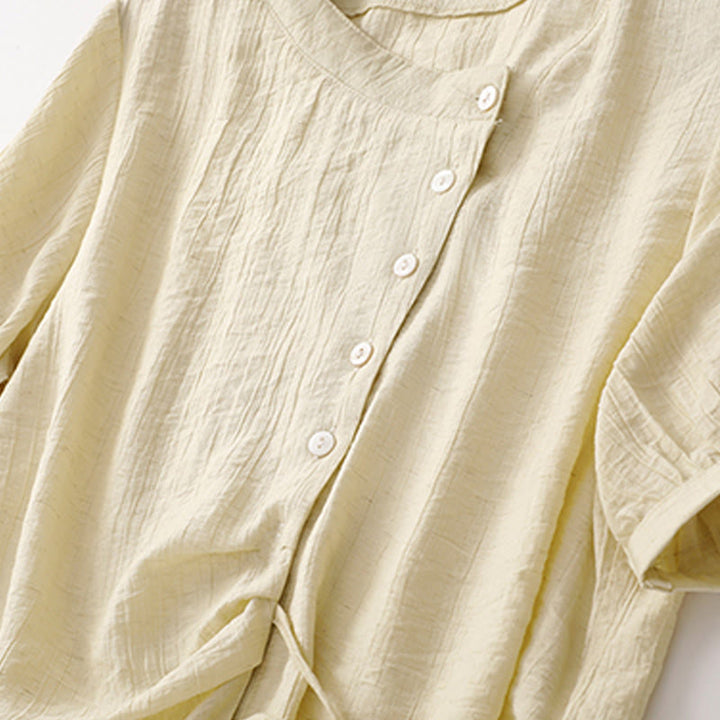 Chemise asymétrique à lacets et manches courtes bouffantes en coton pour femme Buddha Stones - image 11