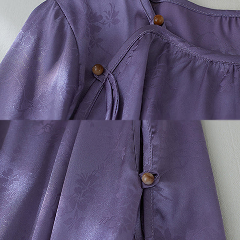 Chemise d'été à manches trois-quarts pour femme, motif jacquard fleuri et couleur unie, motif Buddha Stones - image 8